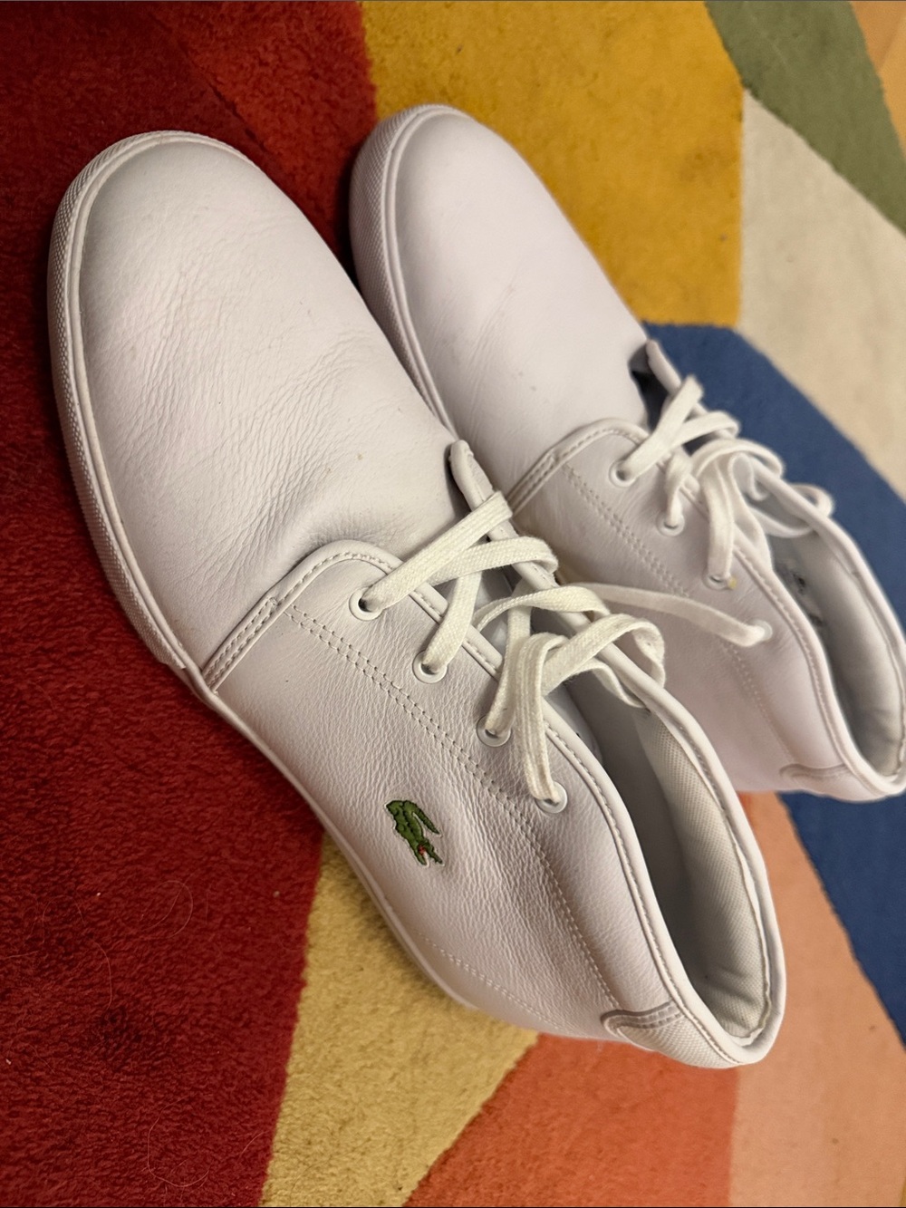 Lacoste White Leather Low-Top Sneakers with Green Croc Logo